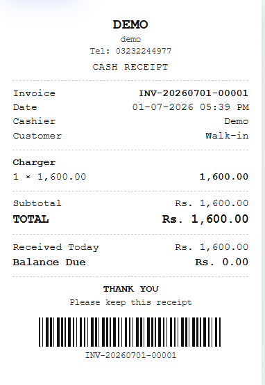 Thermal receipt preview